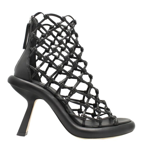VIC MATIE Black Dosh Woven Leather Ankle Boots Caged Heels Sandals Size 39 9 - Picture 1 of 10